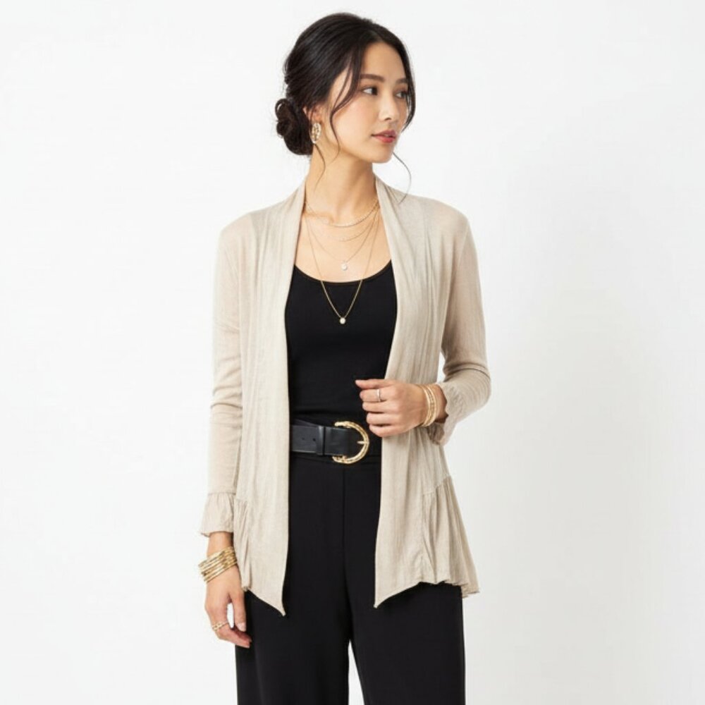 Piazza Del Tempio Tan Open Front Long Sleeve Blouse Top M